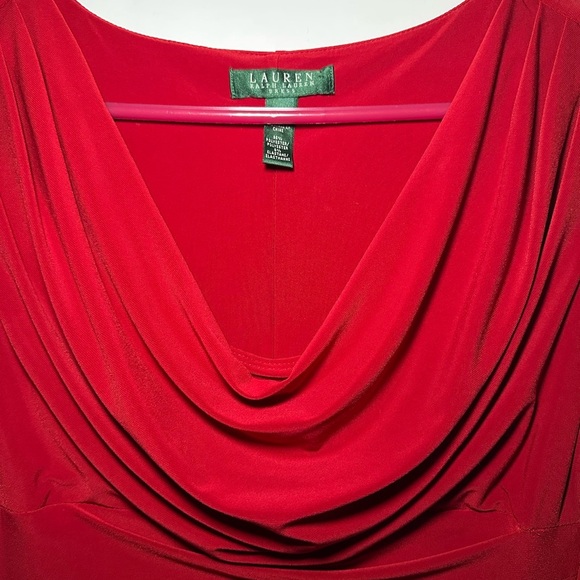 Ralph Lauren LRL Scarlet Red Cowl Neck Rusching Classy Knee Length Dress Size 6 - Picture 3 of 13